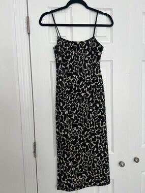 Zara Black and Cream Spaghetti-Strap Midi Slip Dress
